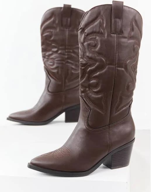Embroidered Faux Leather Cowboy Boots