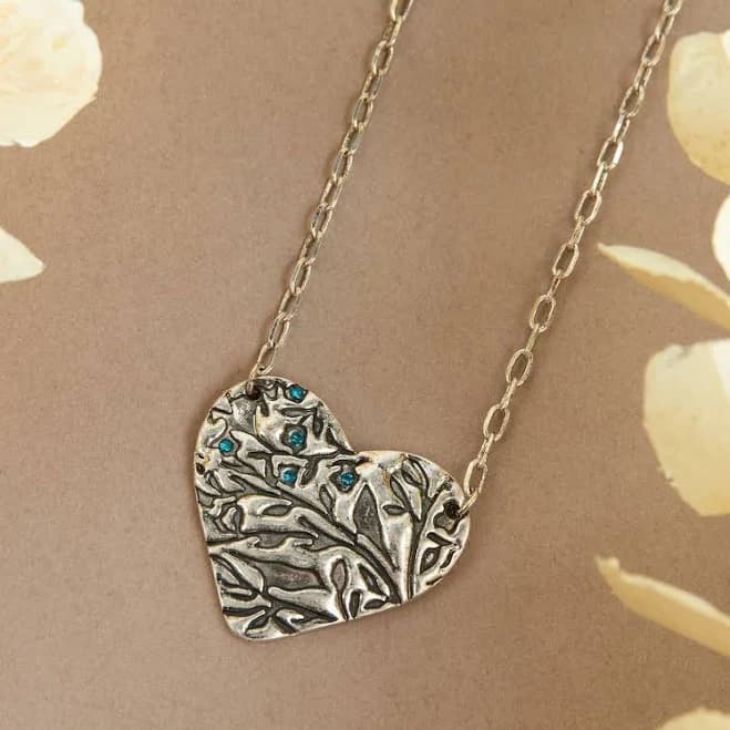 Dahlia Floral Silver Pendant Necklace with Crystal Accents