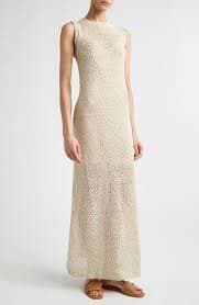 Eleventy Metallic Linen, Cotton & Silk Blend Pointelle Maxi Sweater Dress | Nordstrom