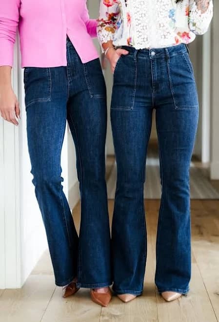 Judy Blue Women's High Waist Flare Jeans with Patch Pockets