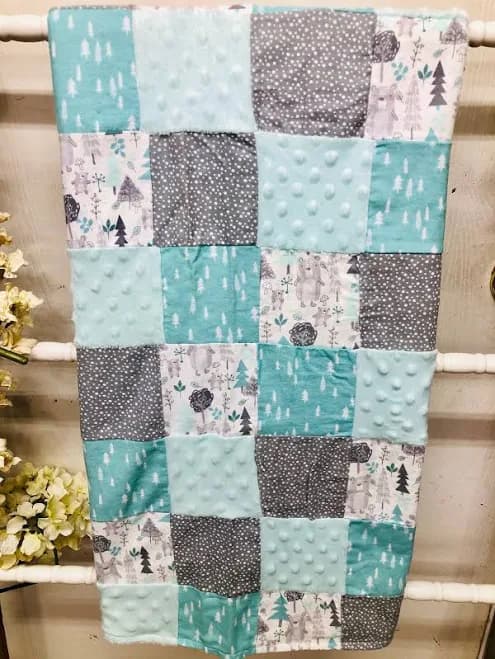 Adorable Limited Edition Bear Plush Patchwork Reversible Blanket