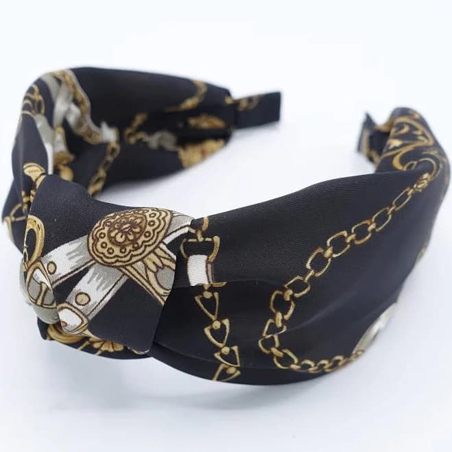 veryshine Satin Chain Strap Print Top Knot Headband