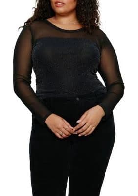 Sanctuary Women's Sparkle Mesh Crewneck Top