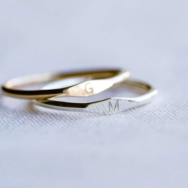 14K Gold Filled Sterling Silver Dainty Signet Ring
