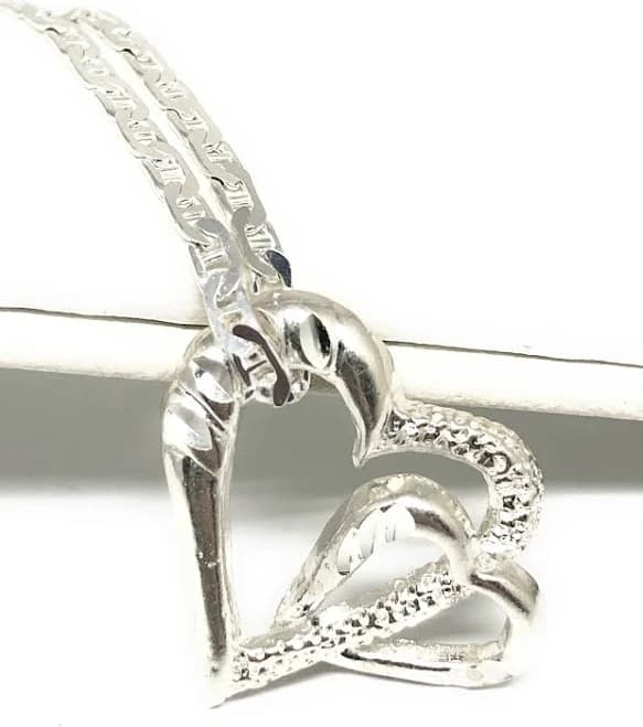 .925 Silver Double Heart Pendant Necklace with Chain Options