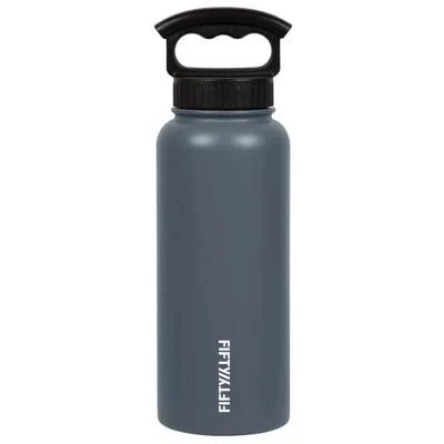 FIFTY/FIFTY 34oz Insulated Stainless Steel Water Bottle – Wide Mouth 3-Finger Grip Lid
