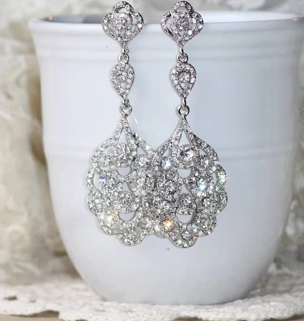 Long Crystal Rhinestone Chandelier Earrings