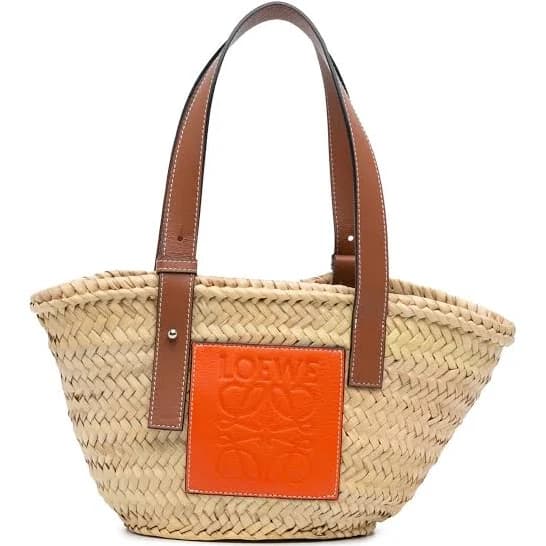 Loewe Mini Raffia Basket Leather Tote Bag
