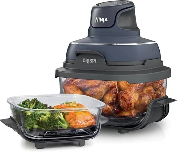 Ninja Crispi 4 in 1, Portable Glass, Air Fryer Cooking System, 1500W, 4 QT containers, Color Cyberspace (FN101GY)