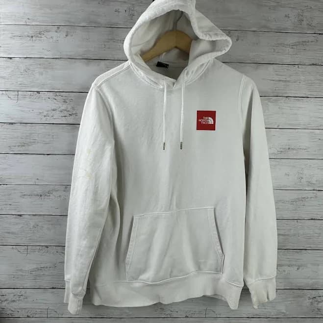 North Face Womens Medium White With Red Logo Hoodie Sweatshirt