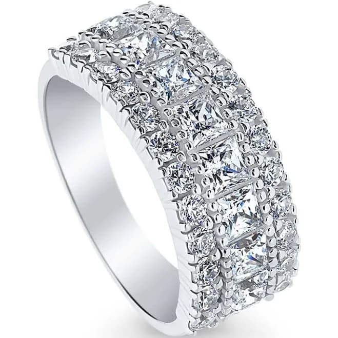 BERRICLE Cubic Zirconia Half Eternity Band Ring in Sterling Silver