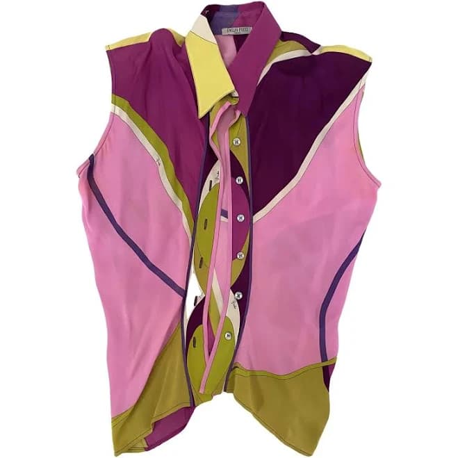 Emilio Pucci Silk Sleeveless Blouse Multicolour Size 46 IT