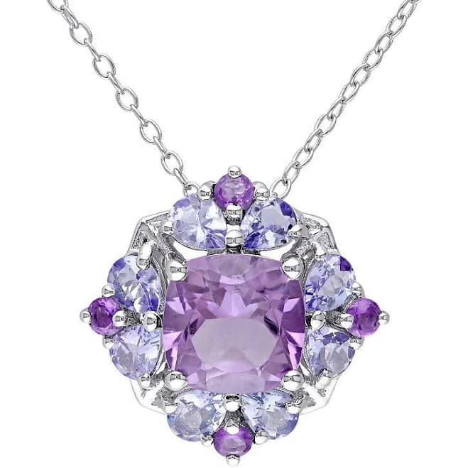 Stella Grace Sterling Silver Amethyst & Tanzanite Flower Pendant Necklace