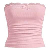 Strapless Tube Top for Women Y2K Lace Trim Crop Top Sexy Ribbed Ruched Bandeau Slim Fit Backless Going Out Top : Amazon.com.au: Clothing, Shoes & Accessories