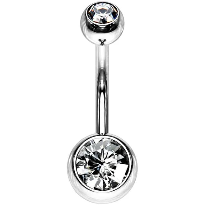 Icon Body Jewelry Surgical Steel Double Gem Navel Belly Button Ring