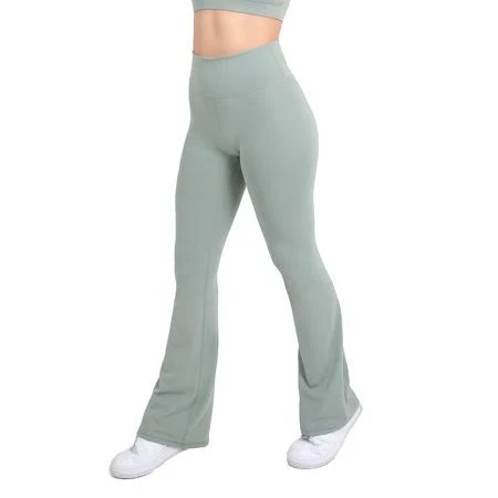 Yitty Active Women's UltraLuxe Kick Flare High Waist Legging, Athleisure, 4-Way-Stretch, Sage Grey, XS, Short | 30 inch Inseam, Green