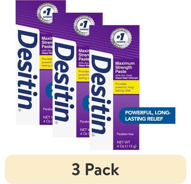 (3 pack) Desitin Maximum Strength Baby Diaper Rash Cream with Zinc Oxide, 4 oz