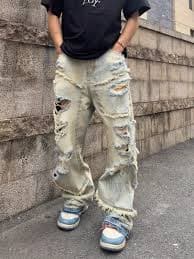 Jean × Vintage Distressed Loose Wide Leg Jeans, Ripped Jeans | Grailed
