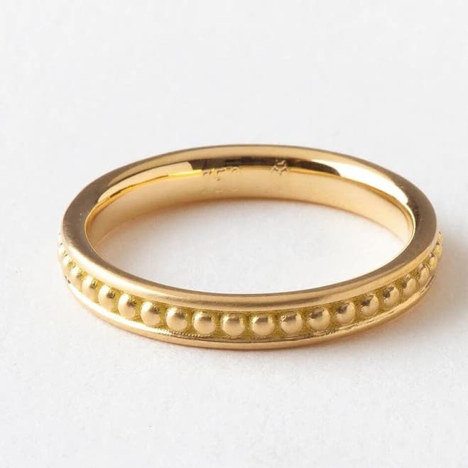 14K Gold Beaded Thin Stacking Wedding Band
