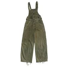 WB2 Aerie Olive Green Denim Overalls Wide Leg Distressed Hem Tie Waist Belted