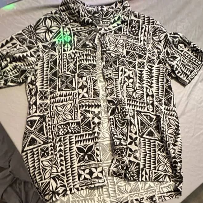 George Men's Black White Geometric Rayon Short Sleeve Button-up Shirt