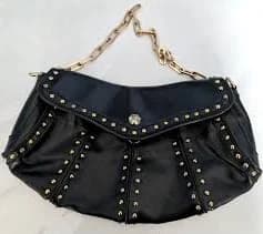 Maxx New York Black Leather Gold Studded Chain Strap Shoulder Hand Bag