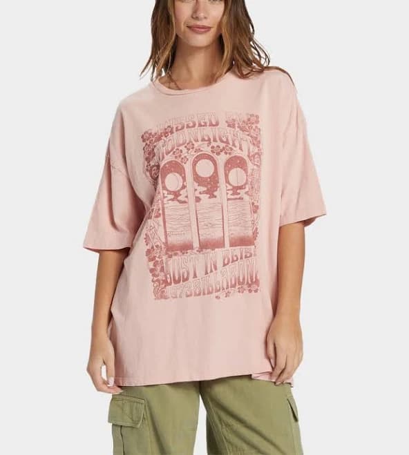 Billabong Moon Kiss Womens Oversized Tee - Dusty Pink - Size: Small