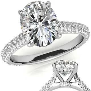 Moissanite Oval Hidden Halo Pave Engagement Ring