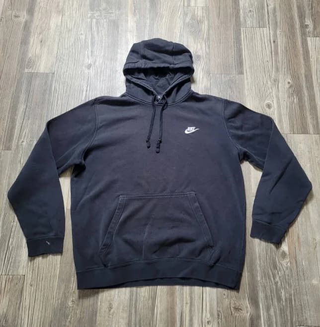 Nike Pullover Hoodie Men's L Black White Swoosh Logo Athletic Casual