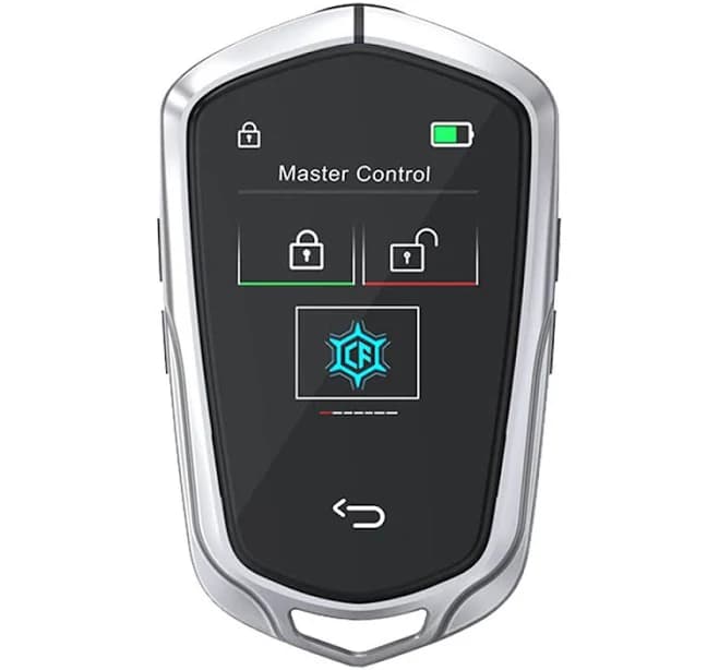 Touch Screen Smart LCD Remote Key Fob for All Car Models with Engine Start/ Stop | Black | Matte | Glass | 1 Year Warranty | Right/Rear/Left/Front