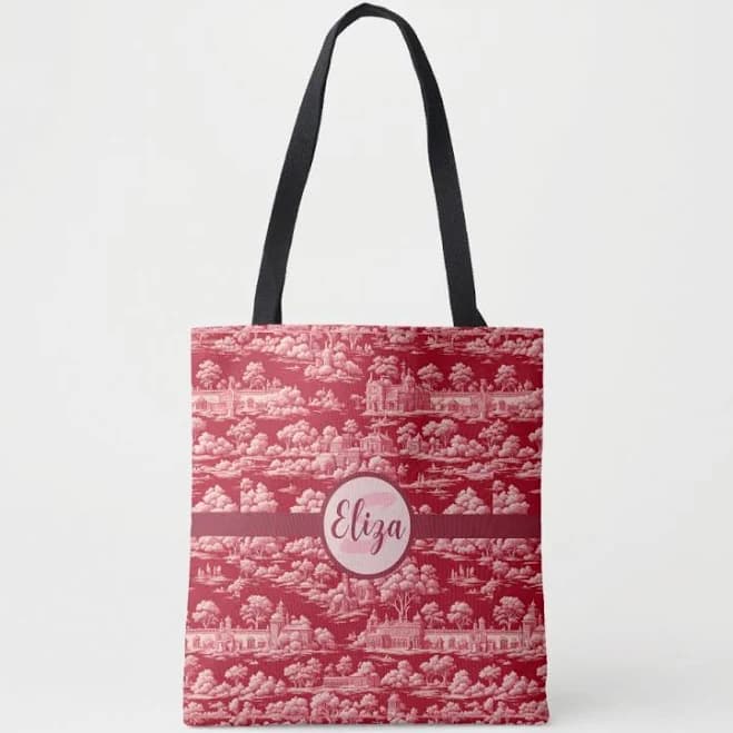 Red Toile de Jouy Tote Bag