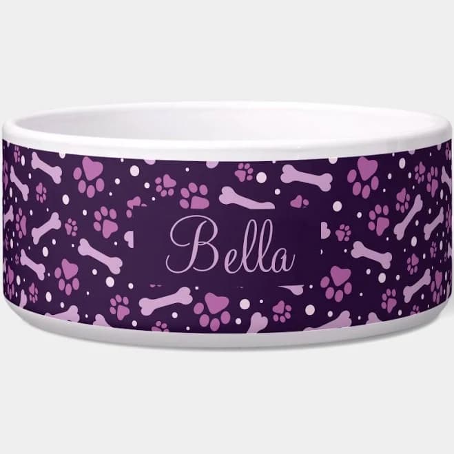 Personalized Purple Paw Prints Dog Bowl