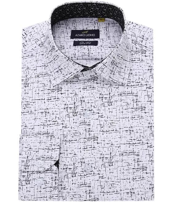 Azaro Uomo Men's Slim Fit Line Print Performance Button-Up Shirt