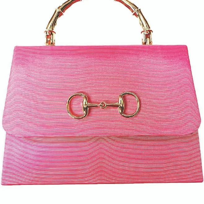 Women's Pink Faille Lulu Handbag with Gold Handle and Chain Strap 8" x 3.25" x 10