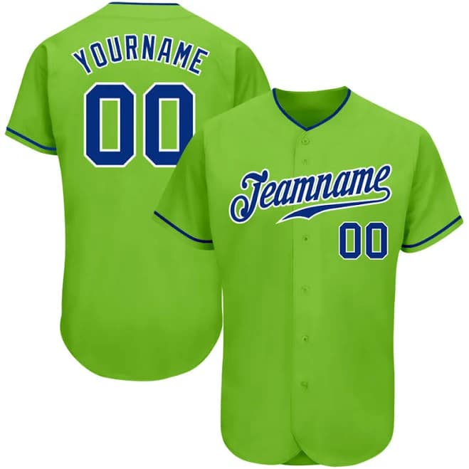 Custom Neon Green Royal-White Authentic Baseball Jersey s