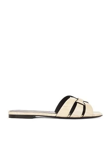 Saint Laurent Women's Tribute Woven Flat Slide Sandals
