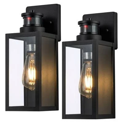 C Cattleya 2-Pack 1-Light Matte Black Motion Sensor Outdoor Wall Lantern
