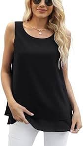 Yommay Women Chiffon Tank Tops Elegant Sleeveless Business Cami Casual Tunic Tops, Black : Amazon.com.be: Fashion