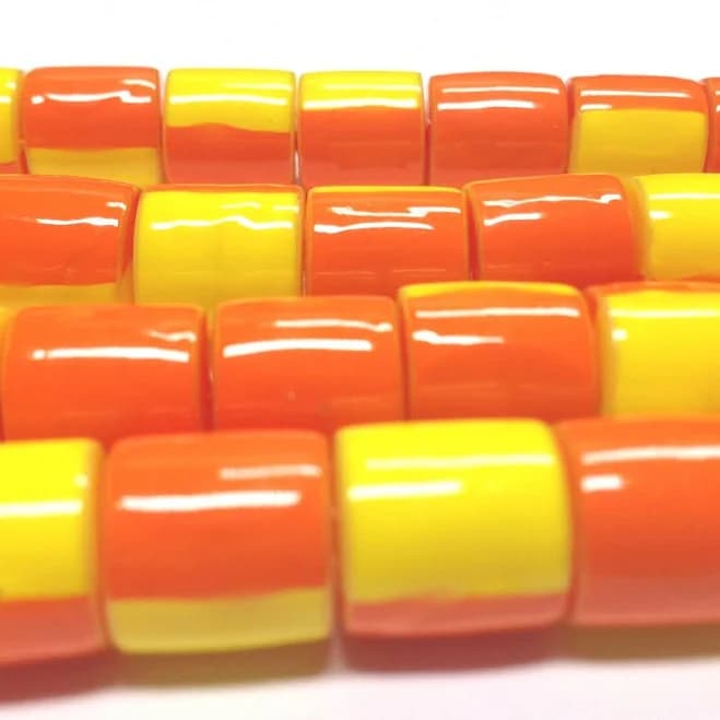 11x10mm Orange and Yellow Plastic Tube Bead