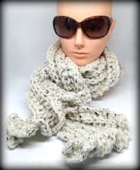 Hand Knit Ruffle Scarf - cream tweed - 133c | MakerPlace by Michaels