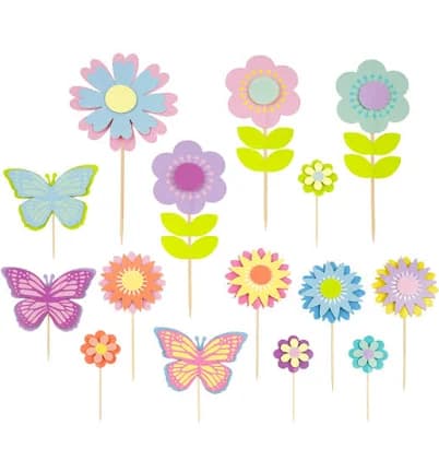 Celebrate It Flowers & Butterflies Cake Toper Set