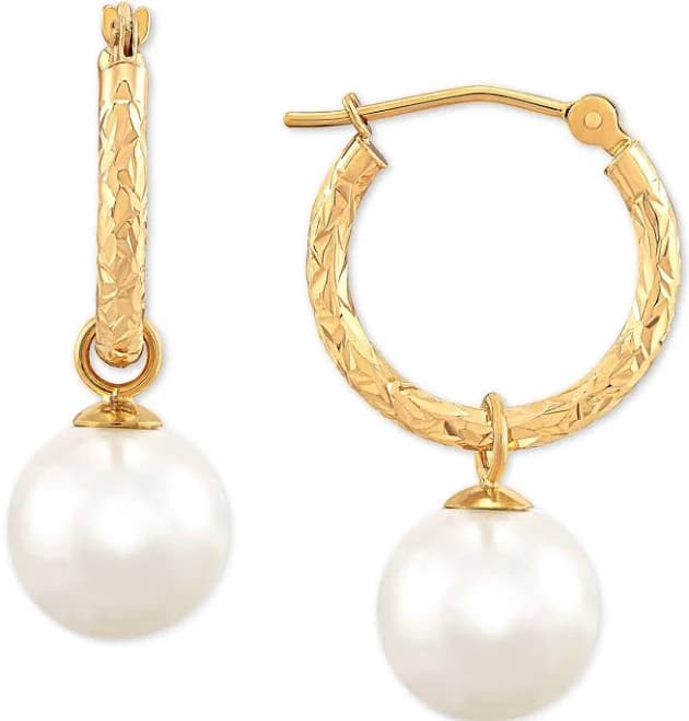 Honora 14K Gold Cultured Freshwater Pearl Dangle Hoop Earrings