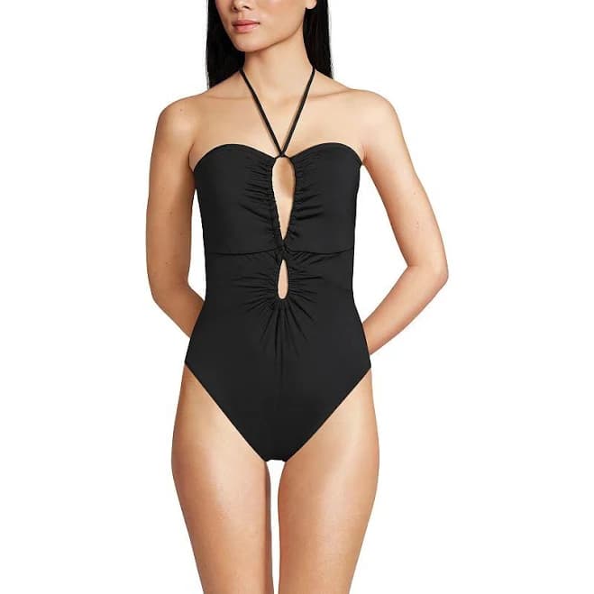 Lands' End Women's Cut Out Multi-Way Halter High Leg One Piece Swimsuit