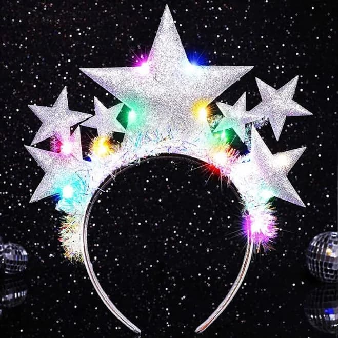 Light Up Star Headband Silver Glowing Led Costume Headpiece Hair