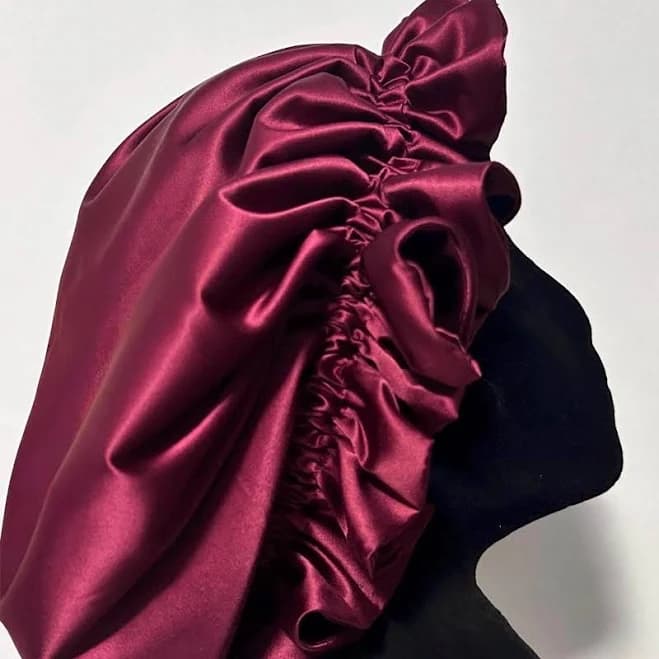 Adjustable Silk Satin Sleep Hat with Ruffles