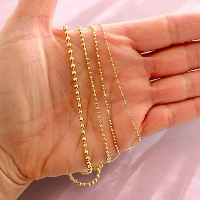 14K Gold Filled Minimalist Beaded Ball Chain Necklace