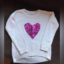 Pink Republic | Shirts & Tops | Pink Republic Cream With Pink Sequence Heart Sweater Girls Size 4 L | Poshmark