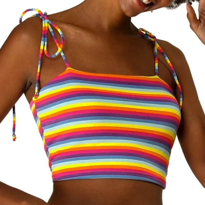 Daring Diva Women's Rainbow Striped Tie Spaghetti Strap Crop Top