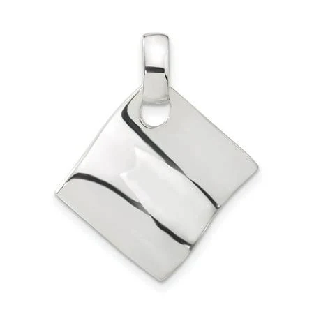 Modern Minimalist Sterling Silver Abstract Folded Square Pendant Necklace