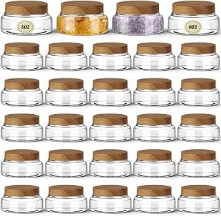 Tessco for you 24 Pack 5/8oz Plastic Jars with Lids Labels Multiuse Slime Containers Empty Body Scrub Jars Round Refillable Cosmetic Body Butter Containers for Makeup Travel (5 oz,Clear,Dark Beech)